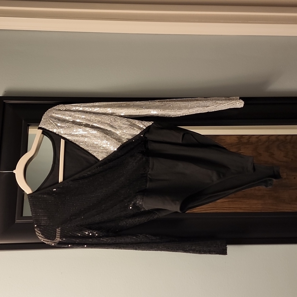 Shein bodysuit black and silver with sequin